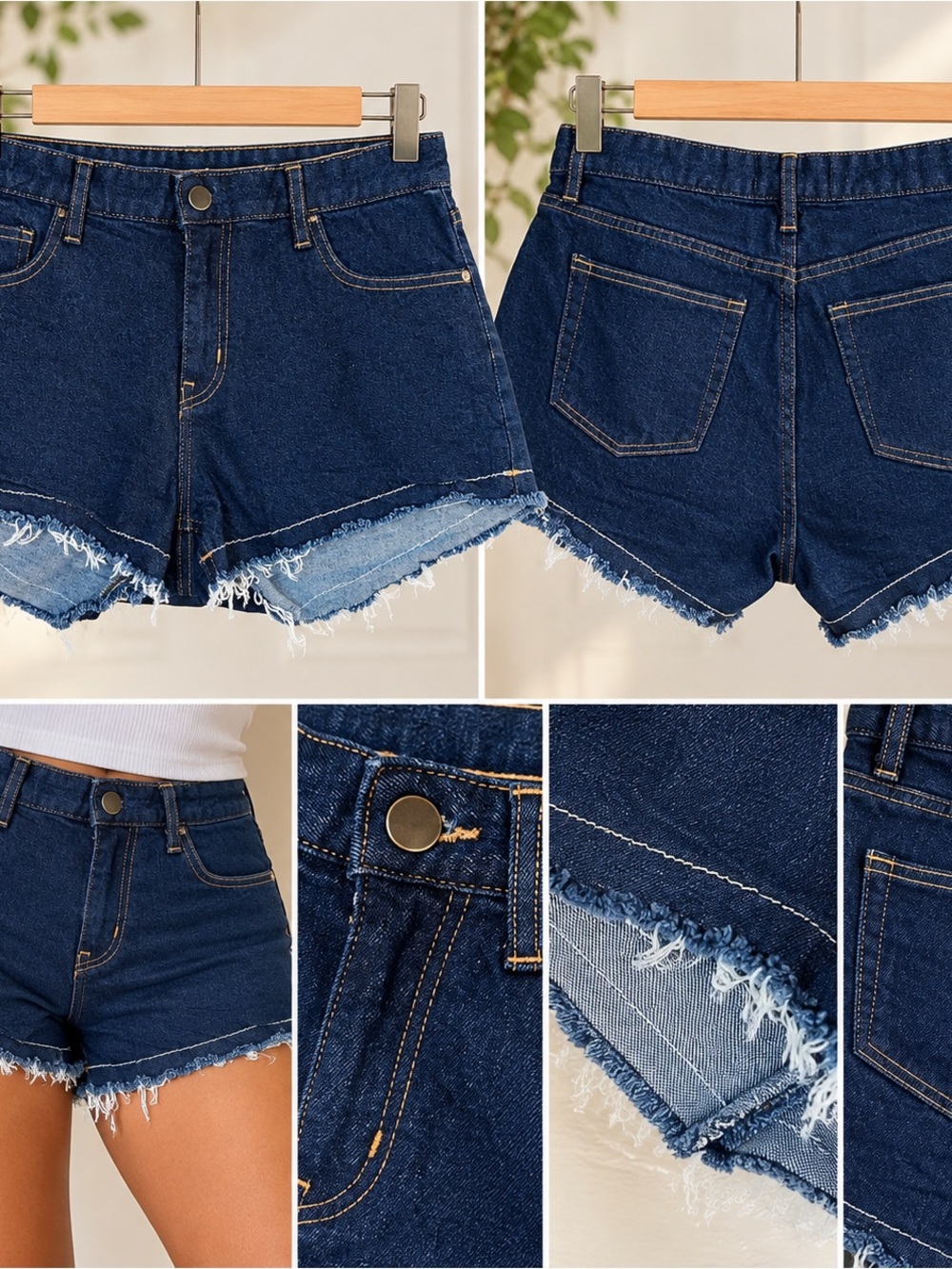 New York Laundry Dark Indigo Frayed Hem Denim Shorts